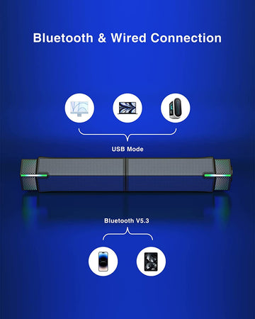 Jeecoo M20 Computer Speakers for PC Desktop Monitor, Bluetooth V5.3 PC Sound Bar - Wired USB-Powered, Superb Stereo Sound, with Gradient RGB Lighting - Combine/Separate to Customize Your Desk